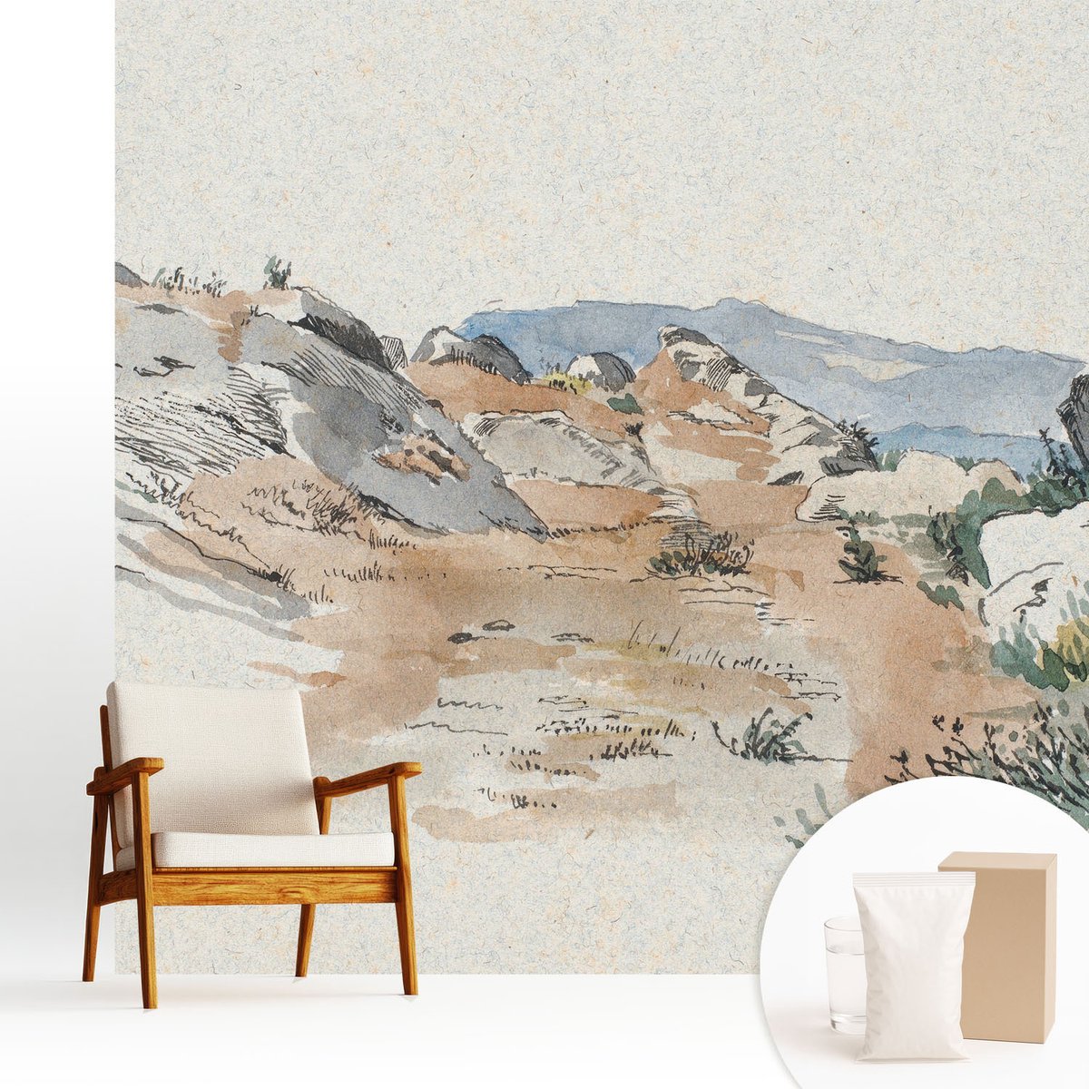 Wallfluent Fotobehang - Beige Vliesbehang - 250x250 cm - Rotslandschap Muurschildering - Gang behang Landschappen - Fotobehang Vlies - Slaapkamer behang