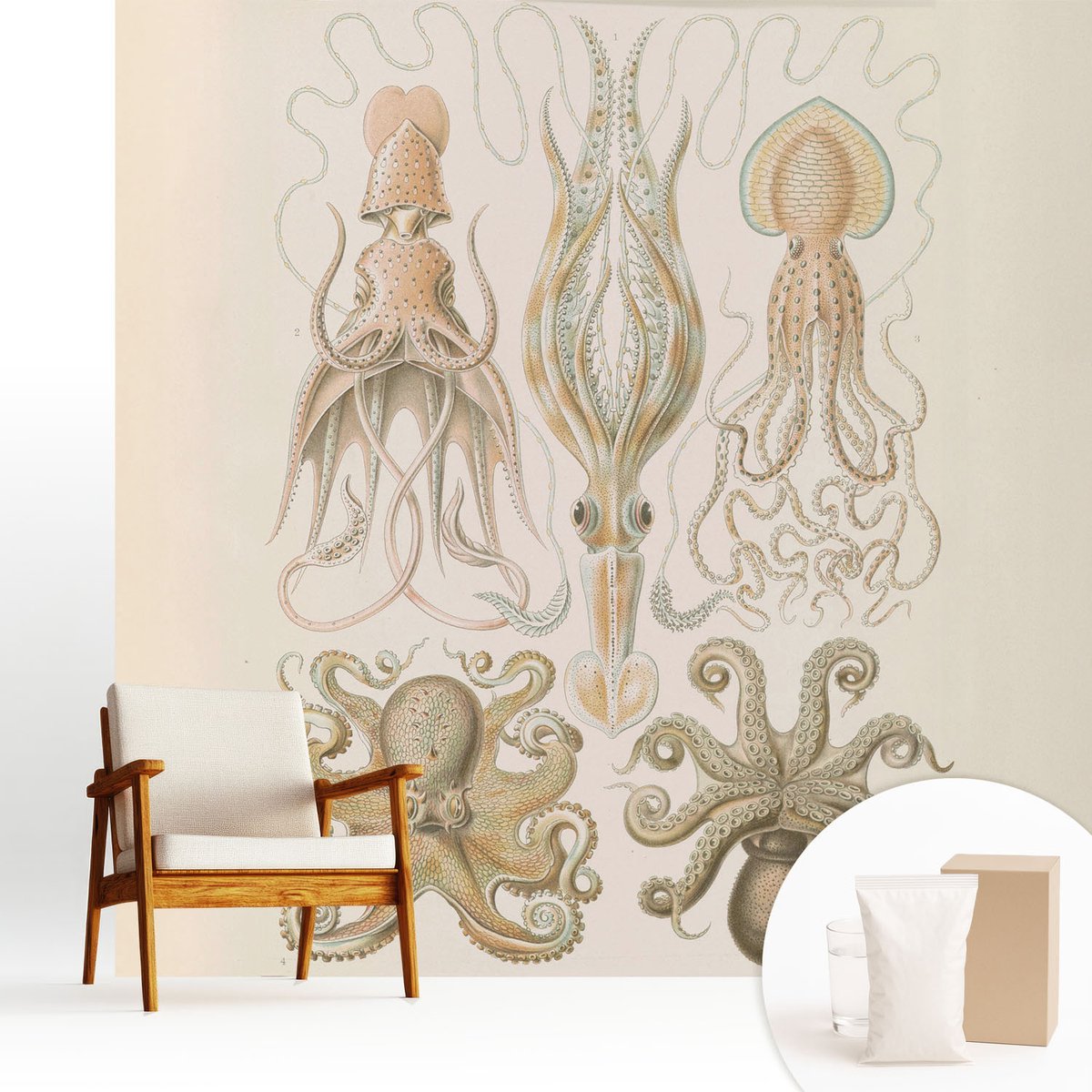 Wallfluent Fotobehang - Beige Vliesbehang - 250x250 cm - Zeeleven Fotobehang Vlies - Woonkamer behang Dieren - Muurschildering - Hal behang