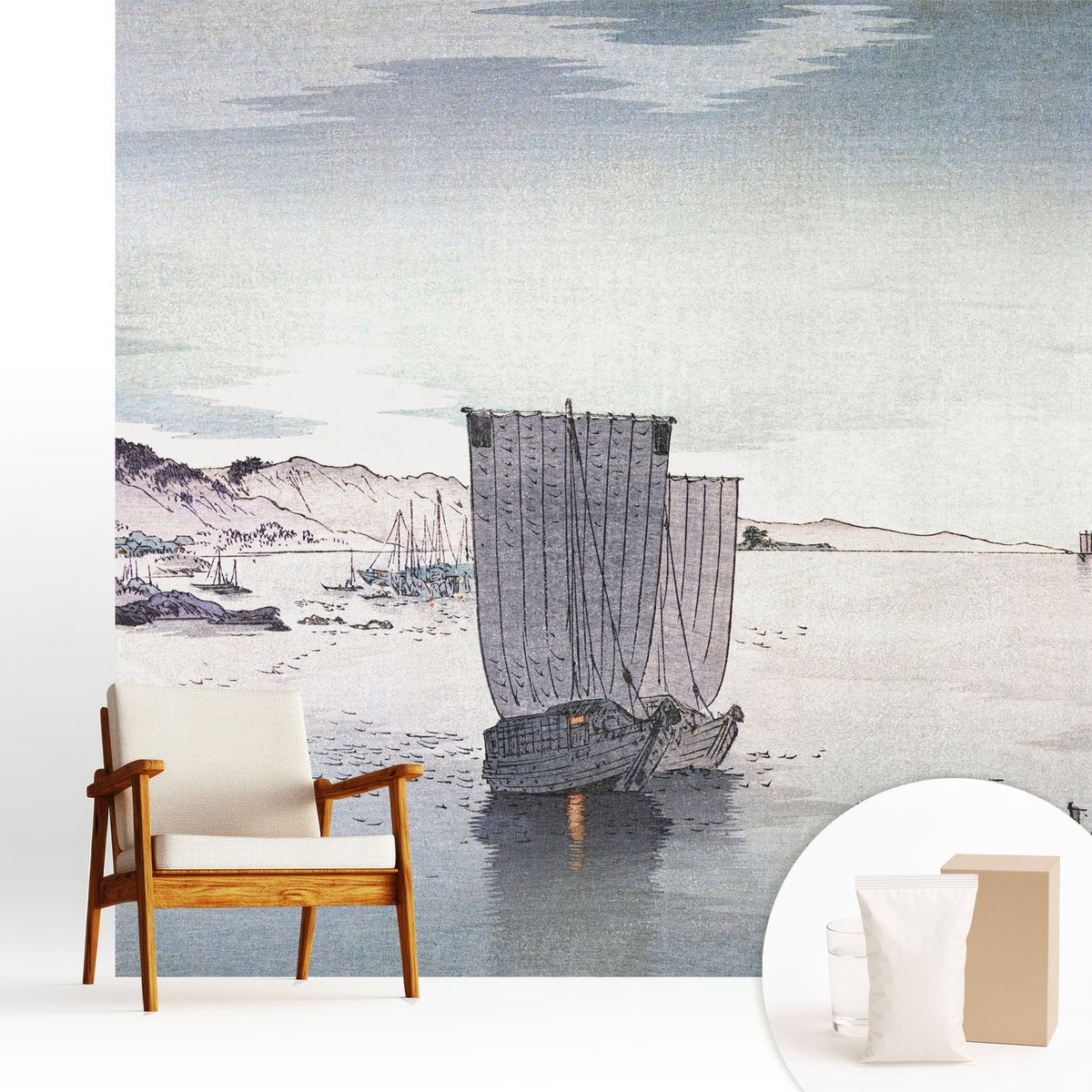 Wallfluent Fotobehang - Grijs Vliesbehang - 250x250 cm - Maritiem Landschap Muurschildering - Gang behang Landschappen - Fotobehang Vlies - Slaapkamer behang