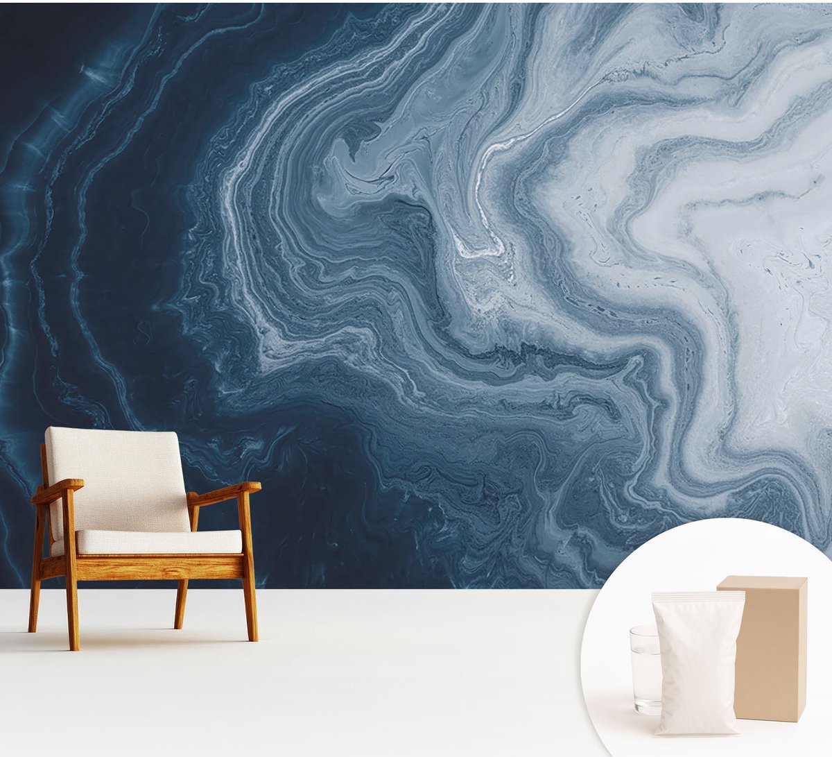 Wallfluent Fotobehang - Marine Vliesbehang - 312x219 cm - Blauwe Golven Muurschildering - Slaapkamer behang Abstractie - Fotobehang Vlies - Slaapkamer behang
