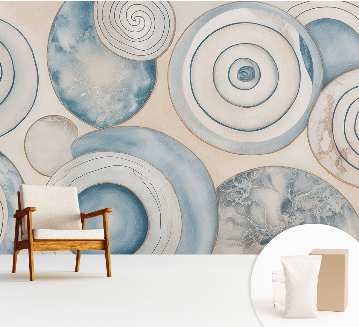 Wallfluent Fotobehang - Beige Vliesbehang - 312x219 cm - Spiraalvormige Wervels Muurschildering - Slaapkamer behang Abstractie - Fotobehang Vlies - Slaapkamer behang