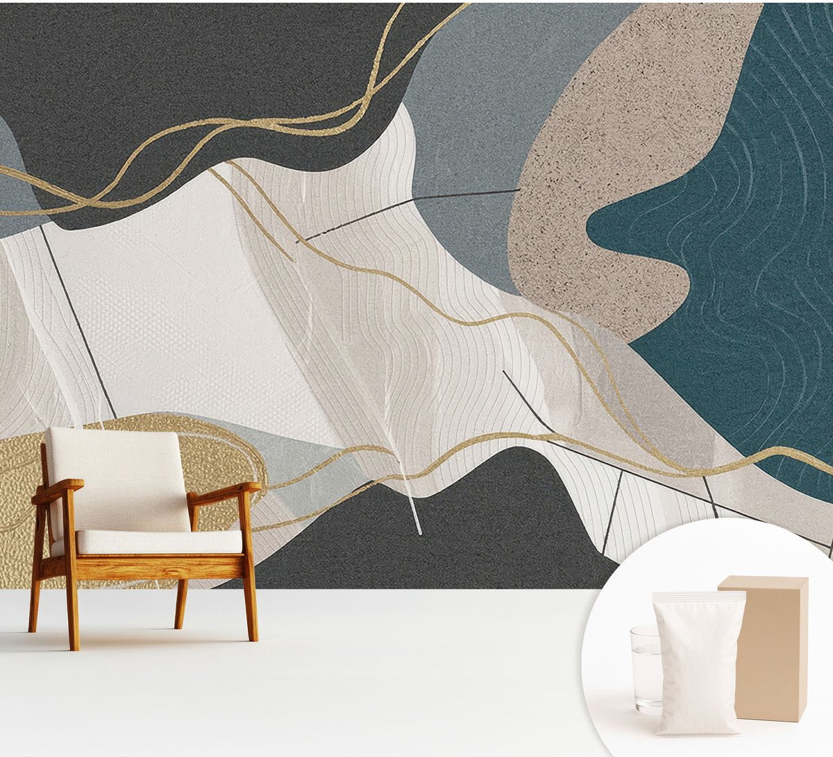 Wallfluent Fotobehang - Grijs Vliesbehang - 312x219 cm - Abstracte Vormen Muurschildering - Gang behang Abstractie - Fotobehang Vlies - Gang behang