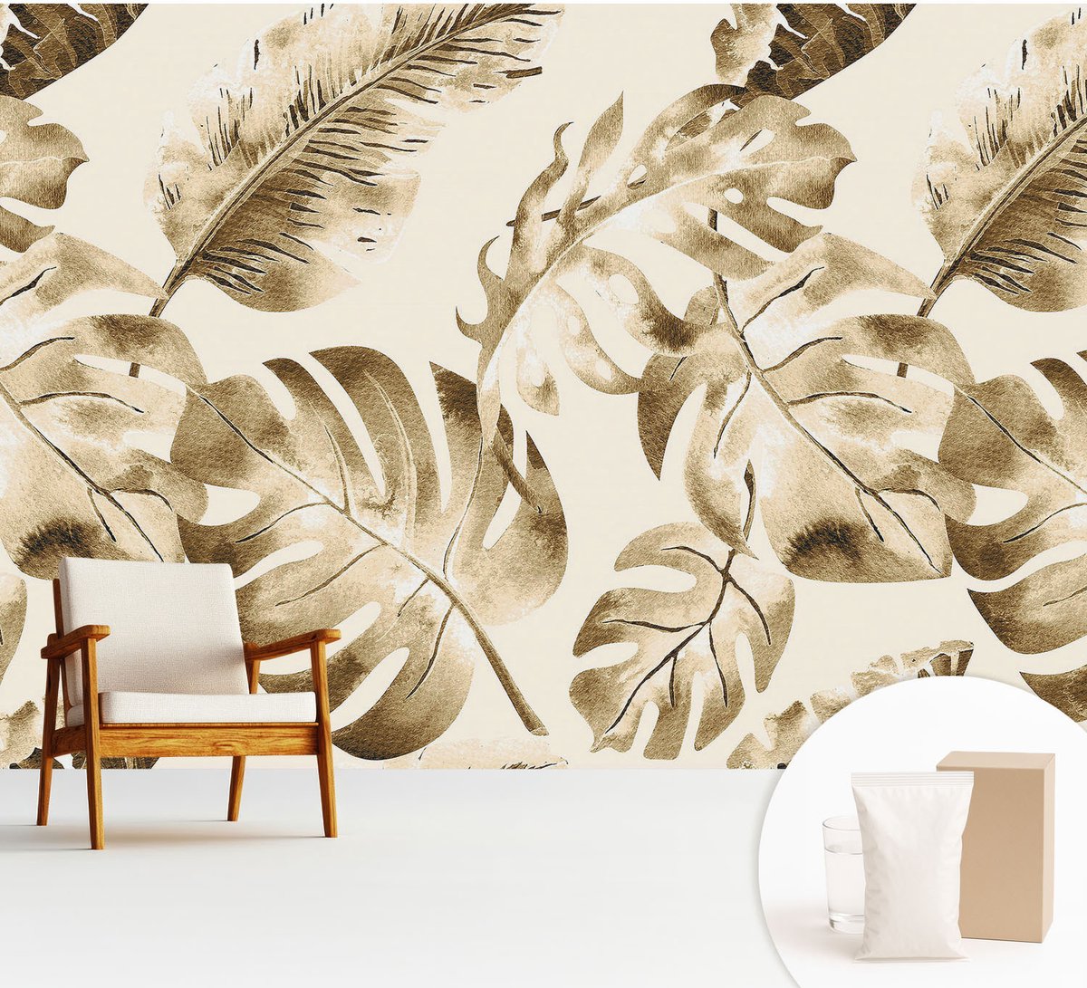 Wallfluent Fotobehang - Beige Vliesbehang - 312x219 cm - Exotische Flora Fotobehang Vlies - Woonkamer behang Bloemen En Planten - Muurschildering - Woonkamer behang
