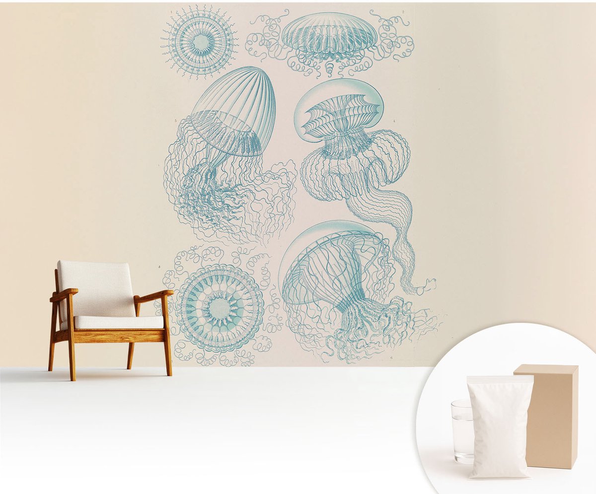 Wallfluent Fotobehang - Wit Vliesbehang - 416x254 cm - Zeekwal Fotobehang Vlies - Hal behang Deel - Muurschildering - Woonkamer behang