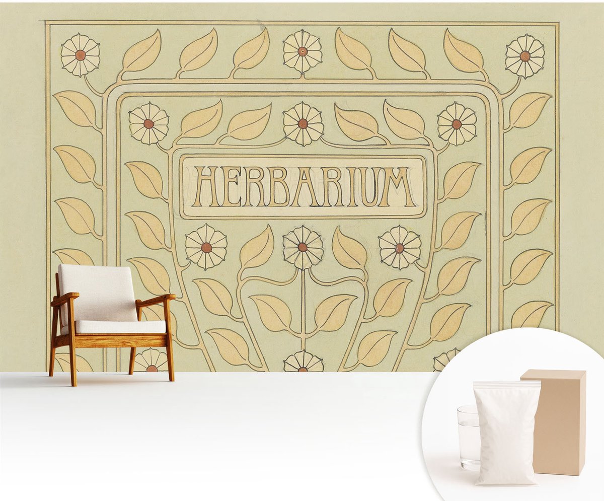 Wallfluent Fotobehang - Wit Vliesbehang - 416x254 cm - Plantenornament Muurschildering - Slaapkamer behang Bloemen En Planten - Fotobehang Vlies - Slaapkamer behang