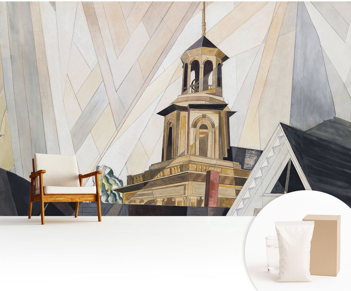 Wallfluent Fotobehang - Wit Vliesbehang - 416x254 cm - Architectonische Toren Fotobehang Vlies - Hal behang Architectuur - Muurschildering - Hal behang