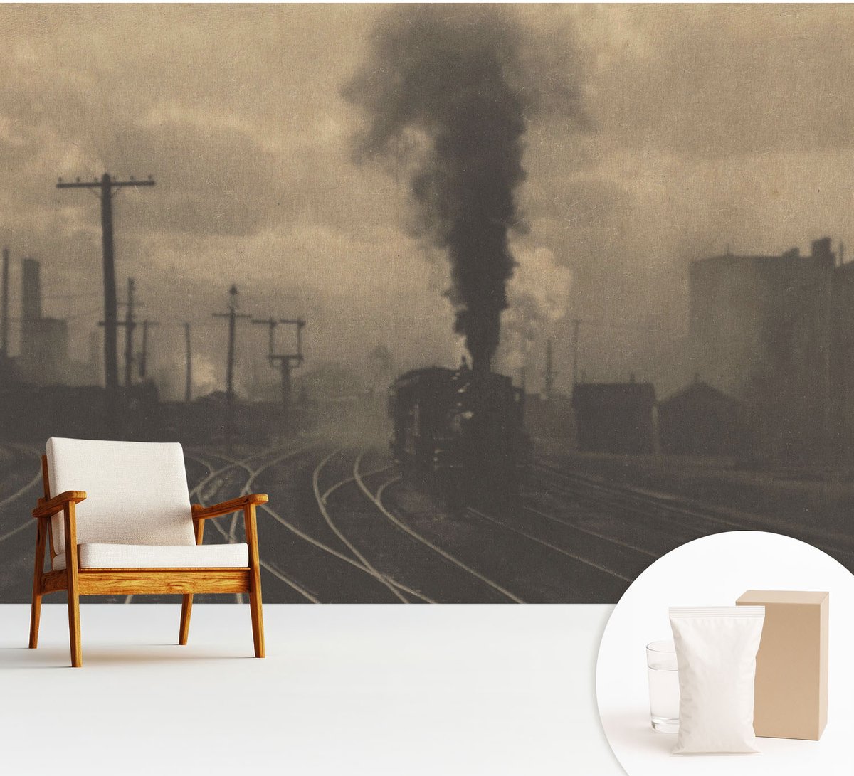 Wallfluent Fotobehang - Geel Vliesbehang - 312x219 cm - Industrielandschap Muurschildering - Slaapkamer behang Architectuur - Fotobehang Vlies - Slaapkamer behang