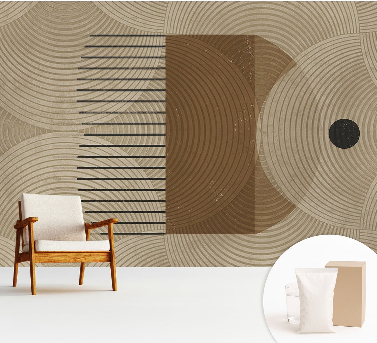 Wallfluent Fotobehang - Beige Vliesbehang - 312x219 cm - Geometrie Van Harmonie Muurschildering - Slaapkamer behang Achtergronden En Patronen - Fotobehang Vlies - Gang behang