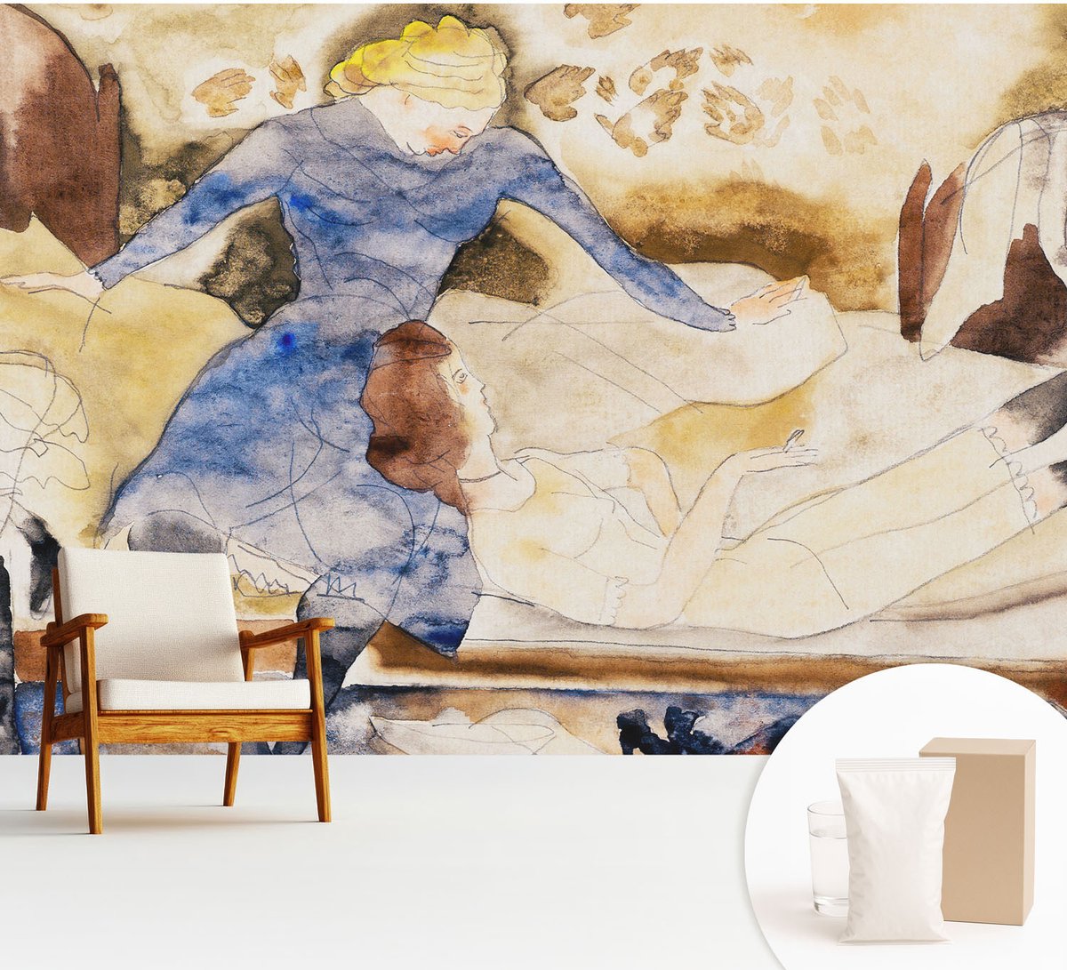 Wallfluent Fotobehang - Bruin Vliesbehang - 312x219 cm - Vrouwelijke Vrede Muurschildering - Slaapkamer behang Deel - Fotobehang Vlies - Slaapkamer behang