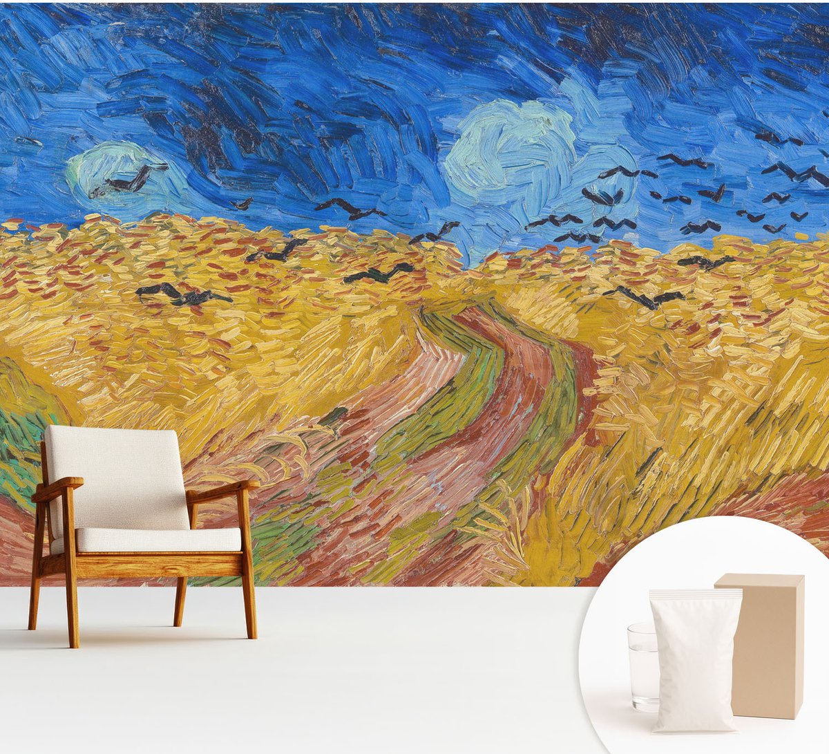 Wallfluent Fotobehang - Blauw Vliesbehang - 312x219 cm - Veldlandschap Muurschildering - Gang behang Landschappen - Fotobehang Vlies - Slaapkamer behang
