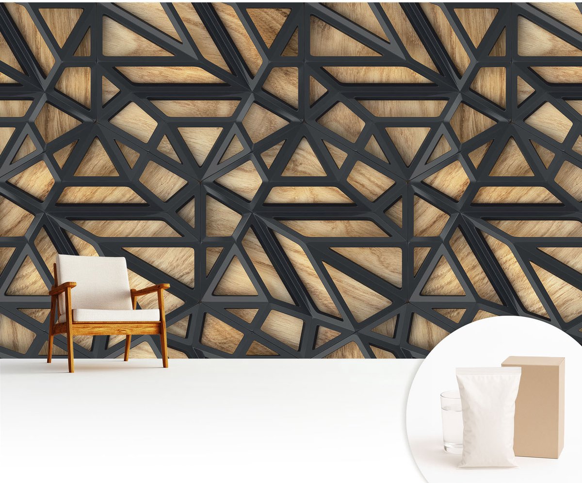Wallfluent Fotobehang - Grijs Vliesbehang - 416x254 cm - Geometrische Verbinding Fotobehang Vlies - Woonkamer behang Texturen - Muurschildering - Woonkamer behang