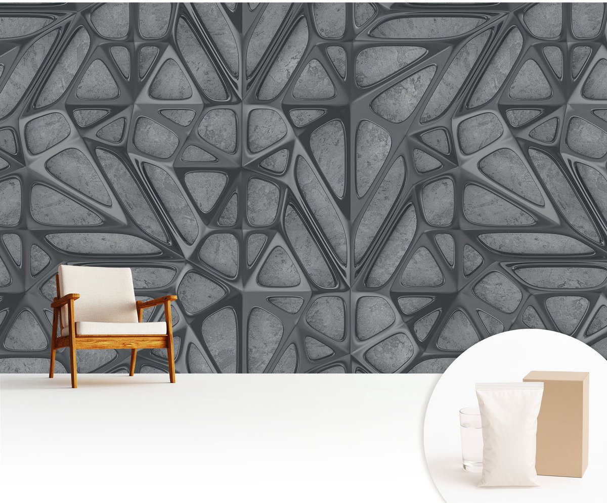 Wallfluent Fotobehang - Grijs Vliesbehang - 416x254 cm - Geometrische Patronen Fotobehang Vlies - Woonkamer behang Texturen - Muurschildering - Hal behang