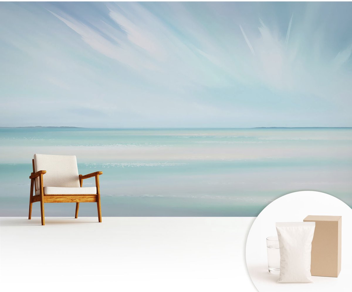 Wallfluent Fotobehang - Blauw Vliesbehang - 416x254 cm - Kalme Zee Fotobehang Vlies - Woonkamer behang Landschappen - Muurschildering - Woonkamer behang