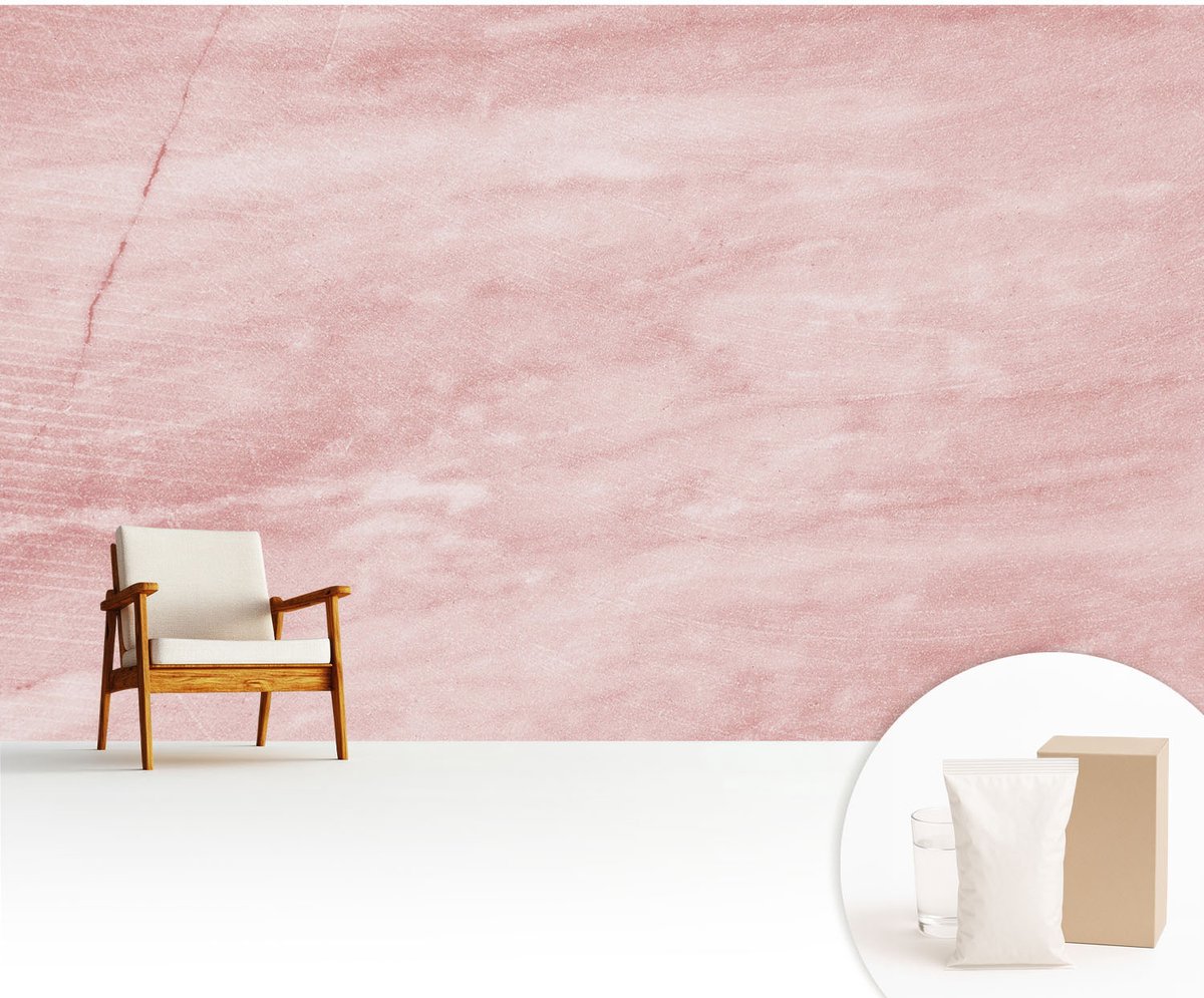 Wallfluent Fotobehang - Roze Vliesbehang - 416x254 cm - Marmerpatroon Muurschildering - Gang behang Bloemen En Planten - Fotobehang Vlies - Gang behang