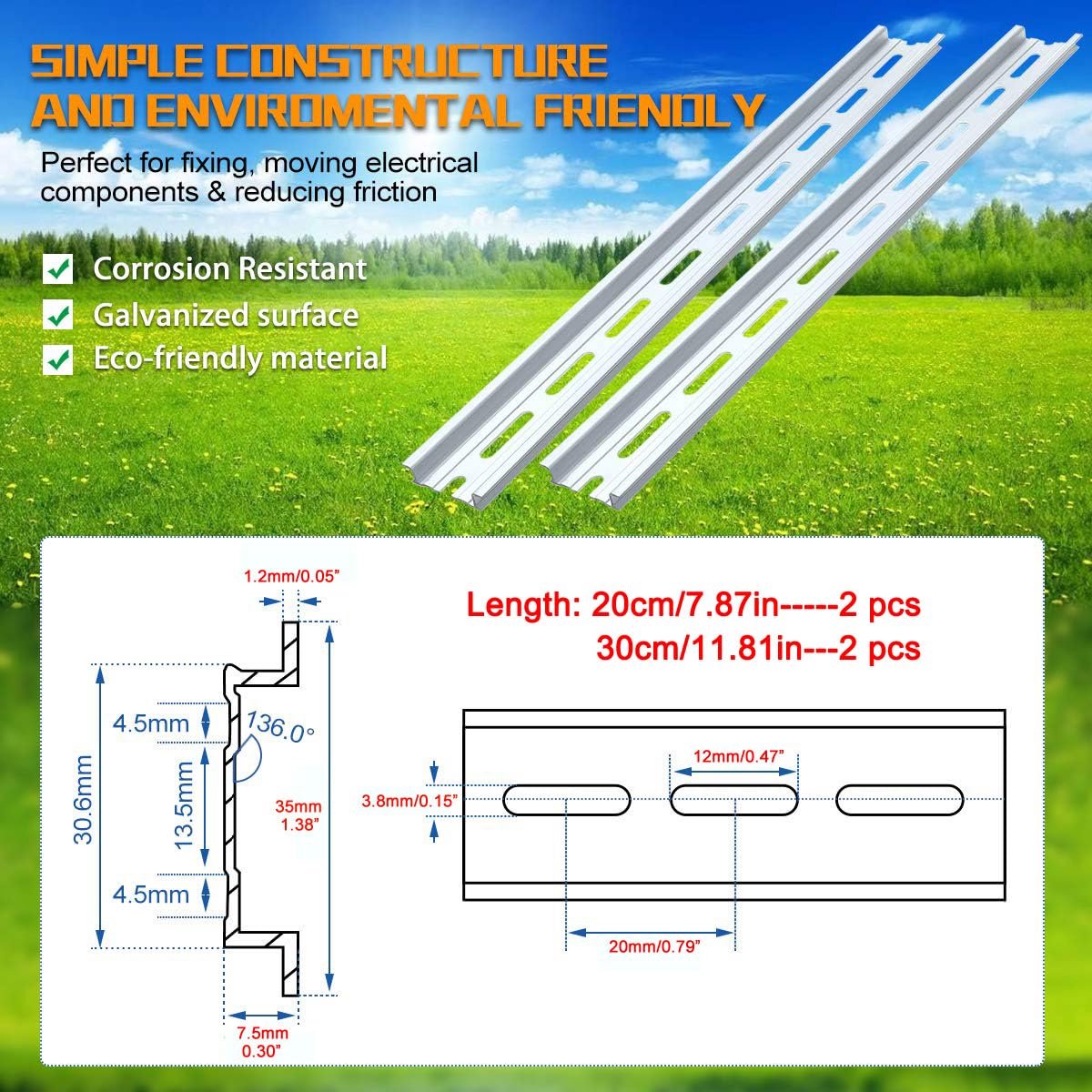 Dailygoods - Aluminium DIN Rail Set - 4-delig - Voor Elektrische Besturingskasten - 2x20cm en 2x30cm - Duurzaam - Eenvoudige installatie - Geschikt vo...