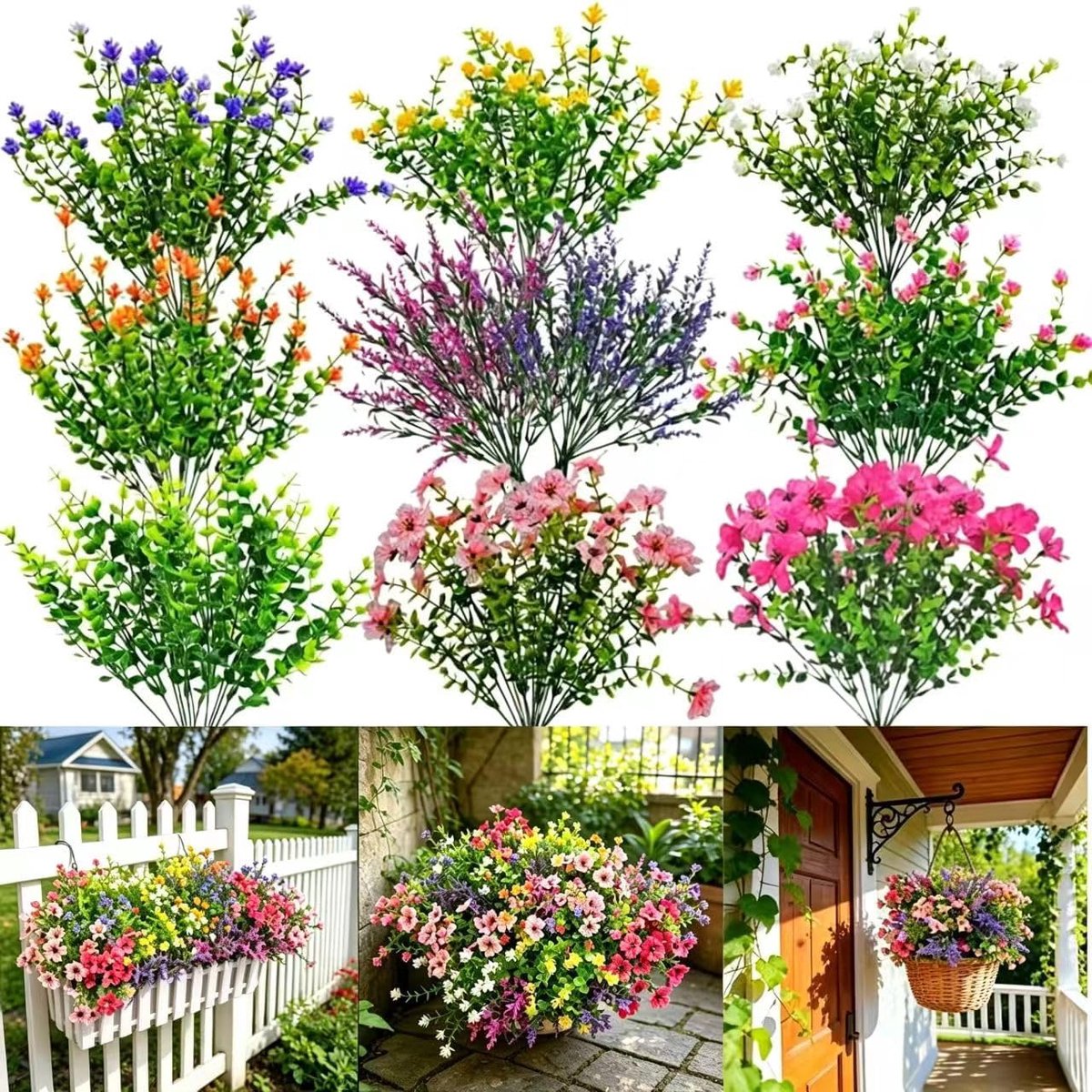 22 Bundles UV Resistant Artificial Flowers, No Fading, Artificial Flowers with Plastic Shrubs, for Outdoor Home Room - ShopVlot