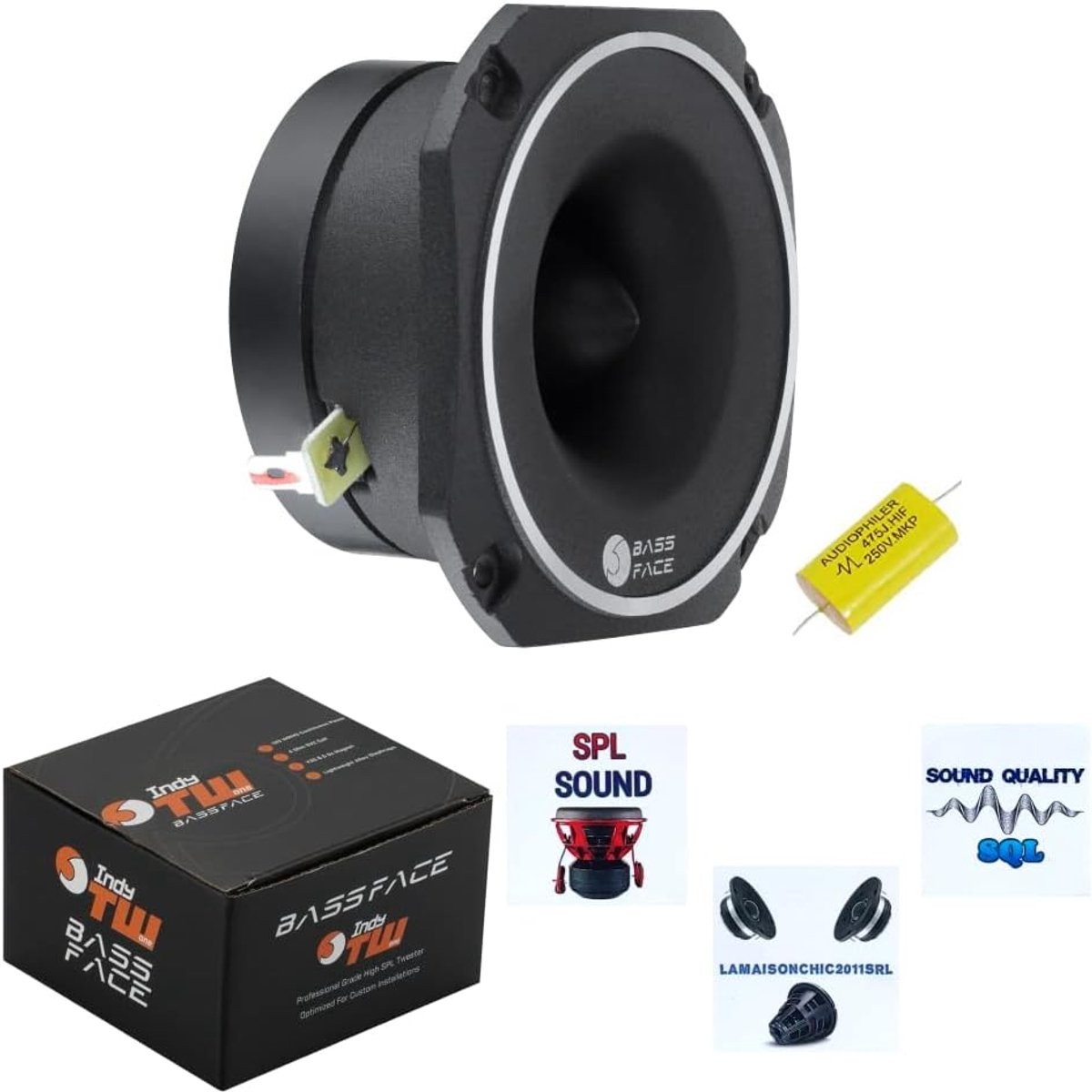 1 BASS FACE INDYTW/ONE tweeter 8.6 x 8.6 cm 120 watt rms 240 watt max 4 ohm 102 db spool 2.5cm + capacitor and 3 free - ShopVlot