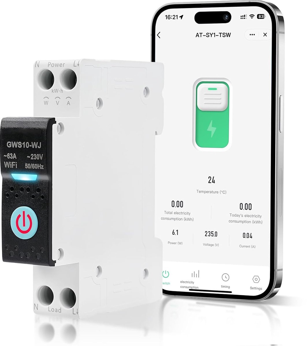 Smart Circuit Breaker, WiFi, WiFi Switch, DIN Rail, WiFi, Smart Switch, Tuya, Voice Control, Timer and Energy - ShopVlot