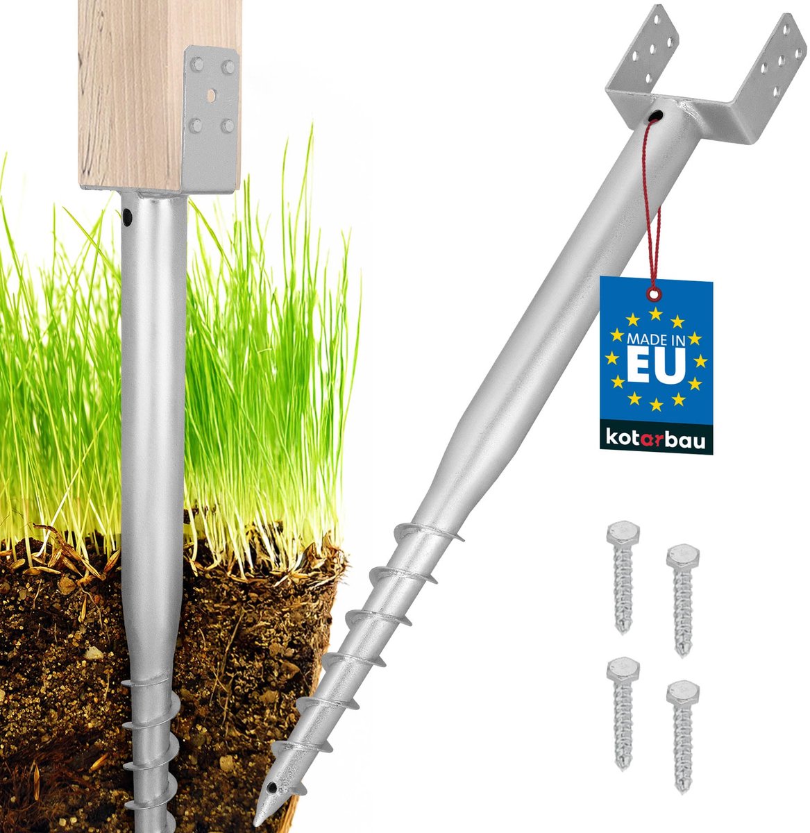 KOTARBAU® Paalhouder - Inschroefbare Paalhouder - Paalvoet 150 x 720 mm Gegalvaniseerde Paalhouder - Paalsteun - Schroeffundering - Inschroefbare Paalhuls voor Schuttingpalen en Houten Balken - Zilver
