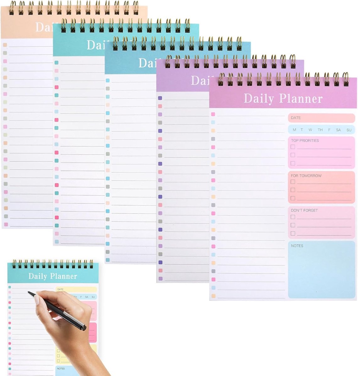 SnelShoppen - Dagplanner Ongedateerd 5 Stuks - Weekplanner, To-Do-Planner A5 met Geperforeerde Pagina's - Notitieboek met To-Do-Lijst - Afsprakenplann