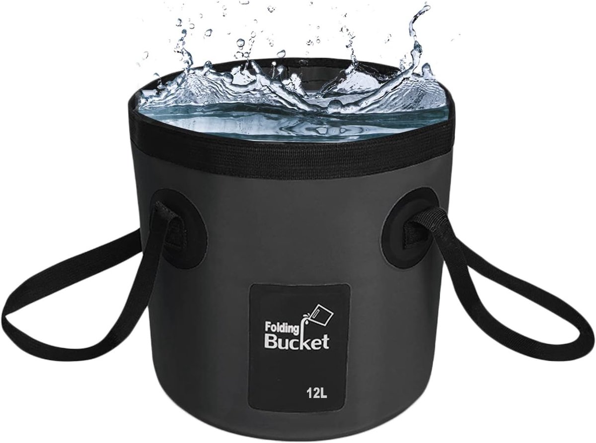 SnelShoppen - Vouwbare Emmer 12L - Handige Opvouwbare Wateremmer voor Auto Wassen, Tuinieren, Kamperen, Vissen, Picknicks, Bezoek aan het Strand - Zwa