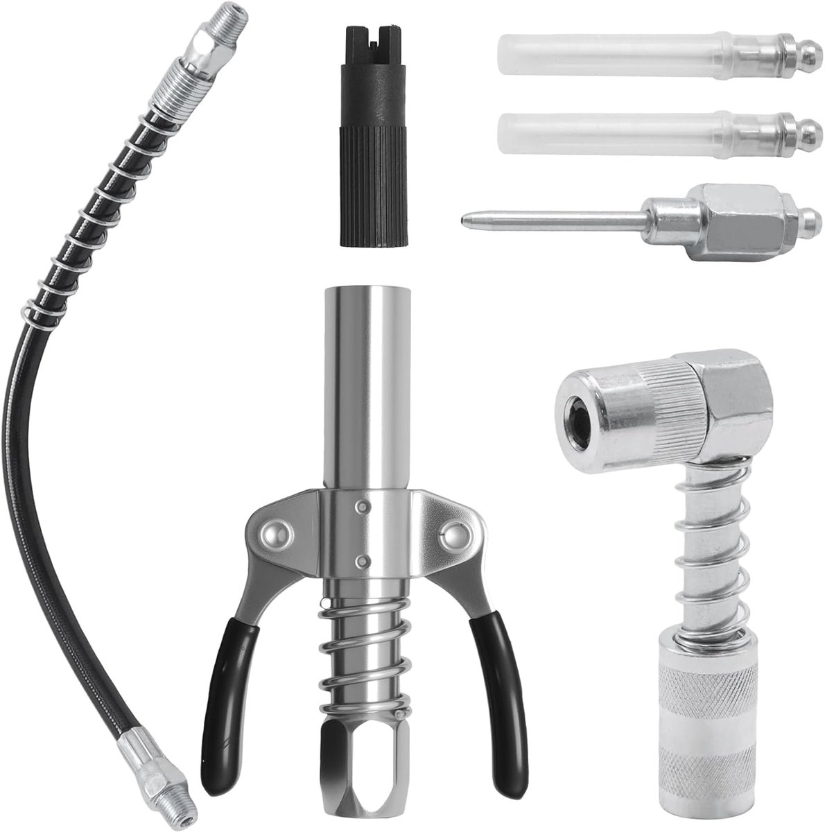 Accessoireset voor vetpersen 7-delig - 90° koppeling - 30 cm slang - ideaal voor autoreparaties - ShopVlot