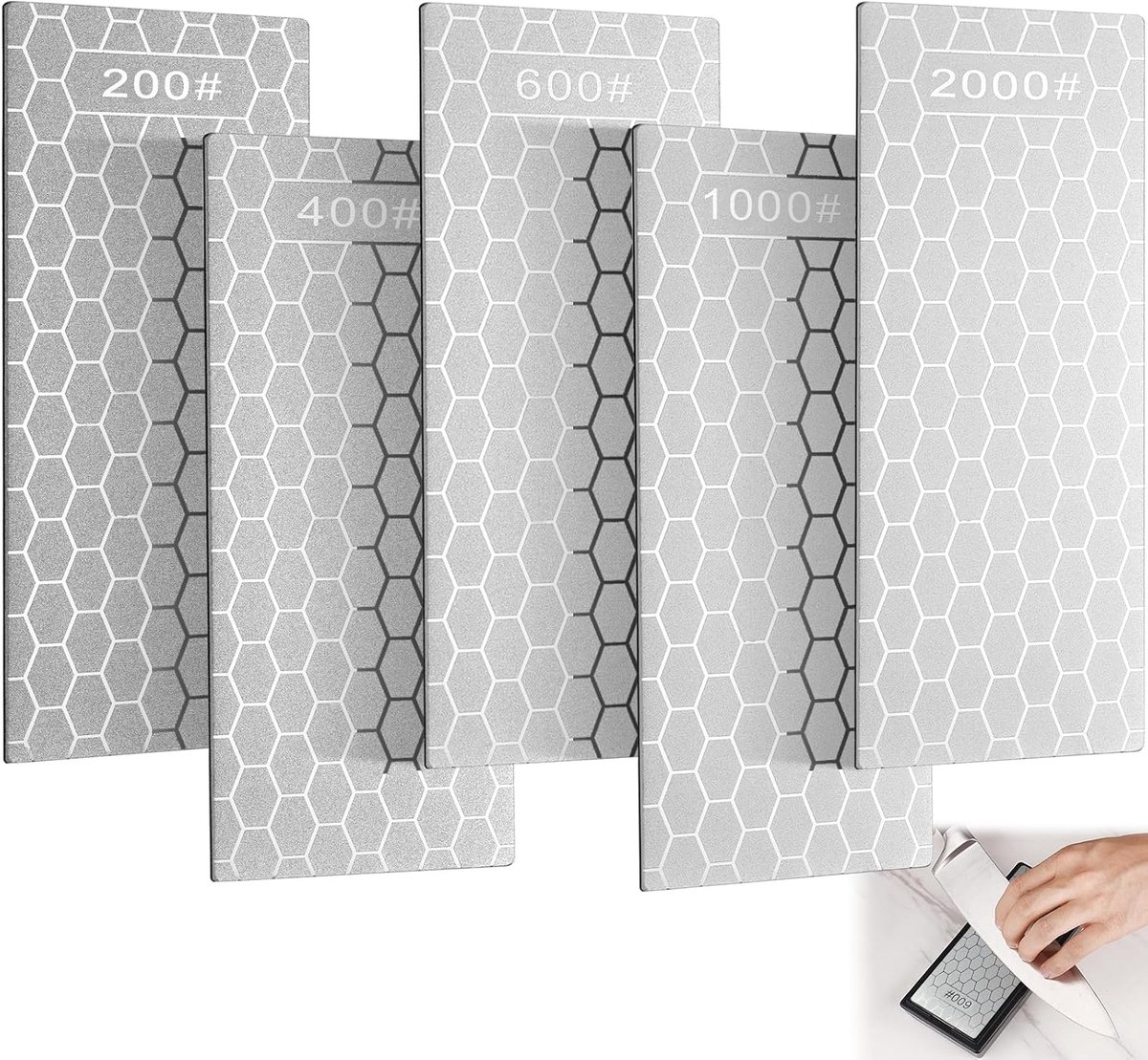 SnelShoppen - Diamond Slijpstenen Set 5 Stuks 200/400/600/1000/2000# met Antislip Onderkant voor Keukenmessen en Tuin Gereedschap