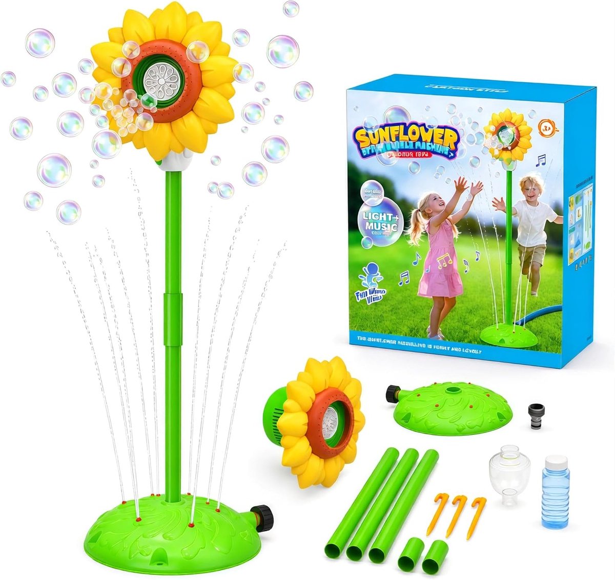 SnelShoppen - Zonnebloemsproeimachine, Watersprinklerspeelgoed met Licht en Muziek voor de Tuin, 127 cm Hoog, Perfect voor Kinderen en Familiedagen Bu
