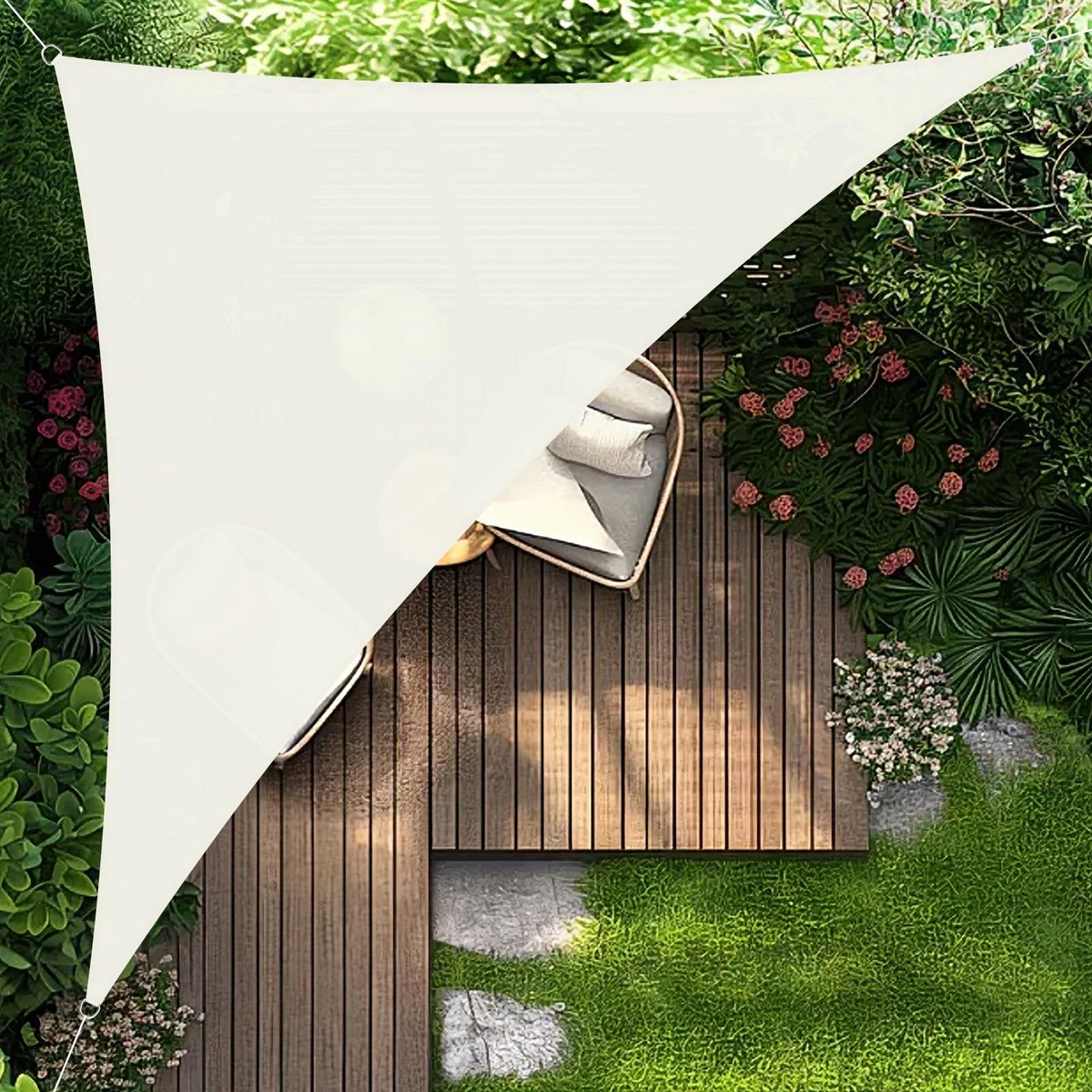 SnelShoppen - Schaduw Zeil Driehoek 3x3x4.25m Waterdicht Zonnescherm Zeil PES Polyester met 95% UV Blok voor Buiten Tuin Patio Crème