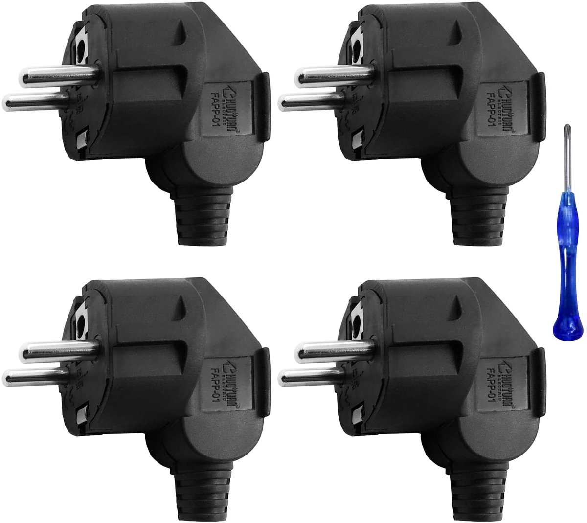 SnelShoppen - Stekker voor Kabel 4 Stuks, 16 A Geaarde Stekker voor Buiten met Knikbescherming, Rubber Stekker 250 V Zwart voor Tuin, Camping en Elekt