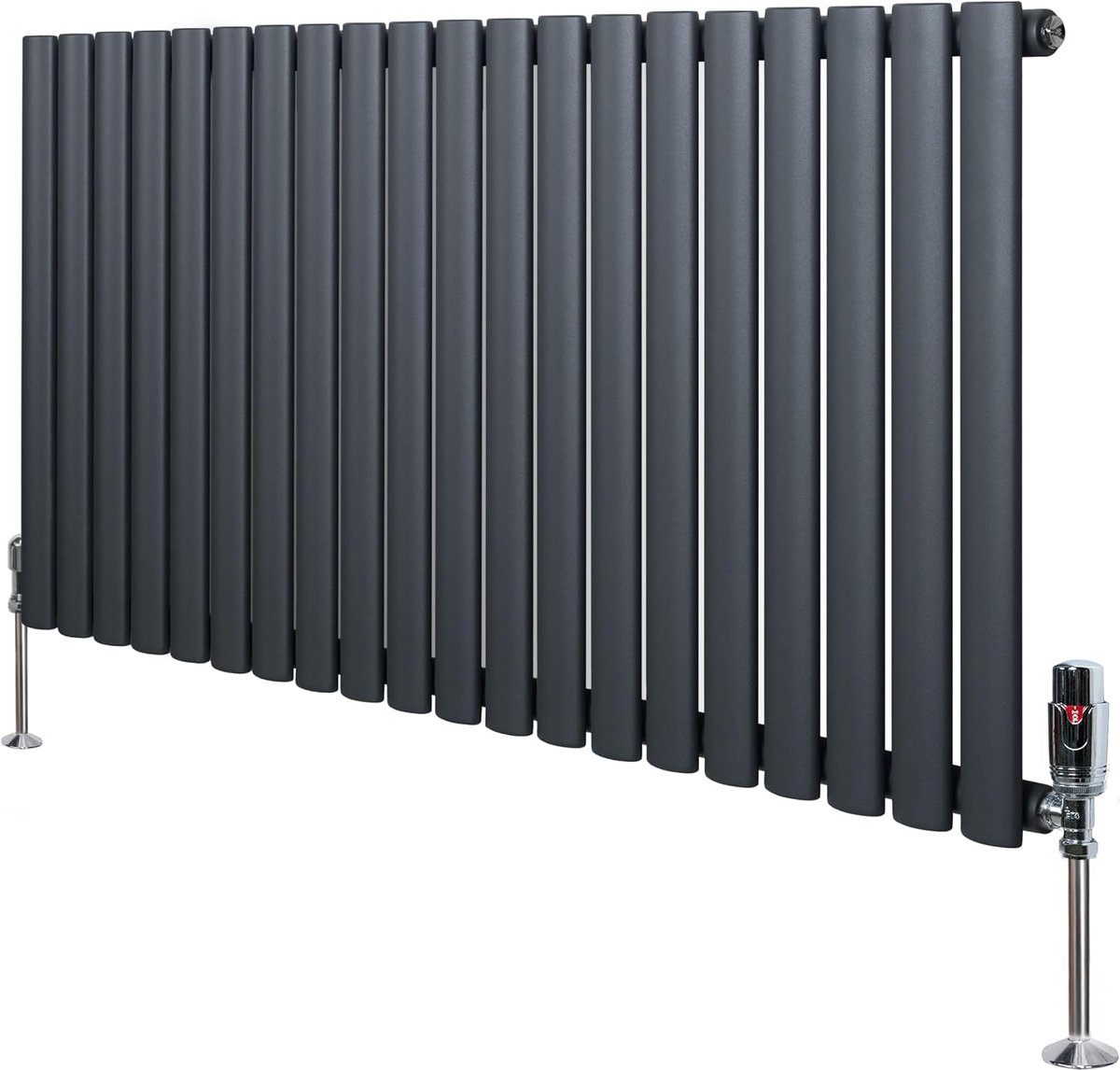 SnelShoppen - Oval Radiator & Thermostat Faucet 1 Kolom 600x1200mm Modern Design Dubbel Paneel Centrale Verwarming Mat Anthraciet Grijs Carbon Staal v