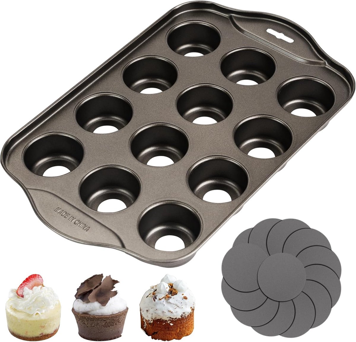 SnelShoppen - Muffin Platen 12 Cups, Cake Mallen voor Bakken, Mini Cheesecake Vorm met Verwijderbare Bodem, Cupcake Plaat, Anti-aanbak Muffin Vorm, Sc