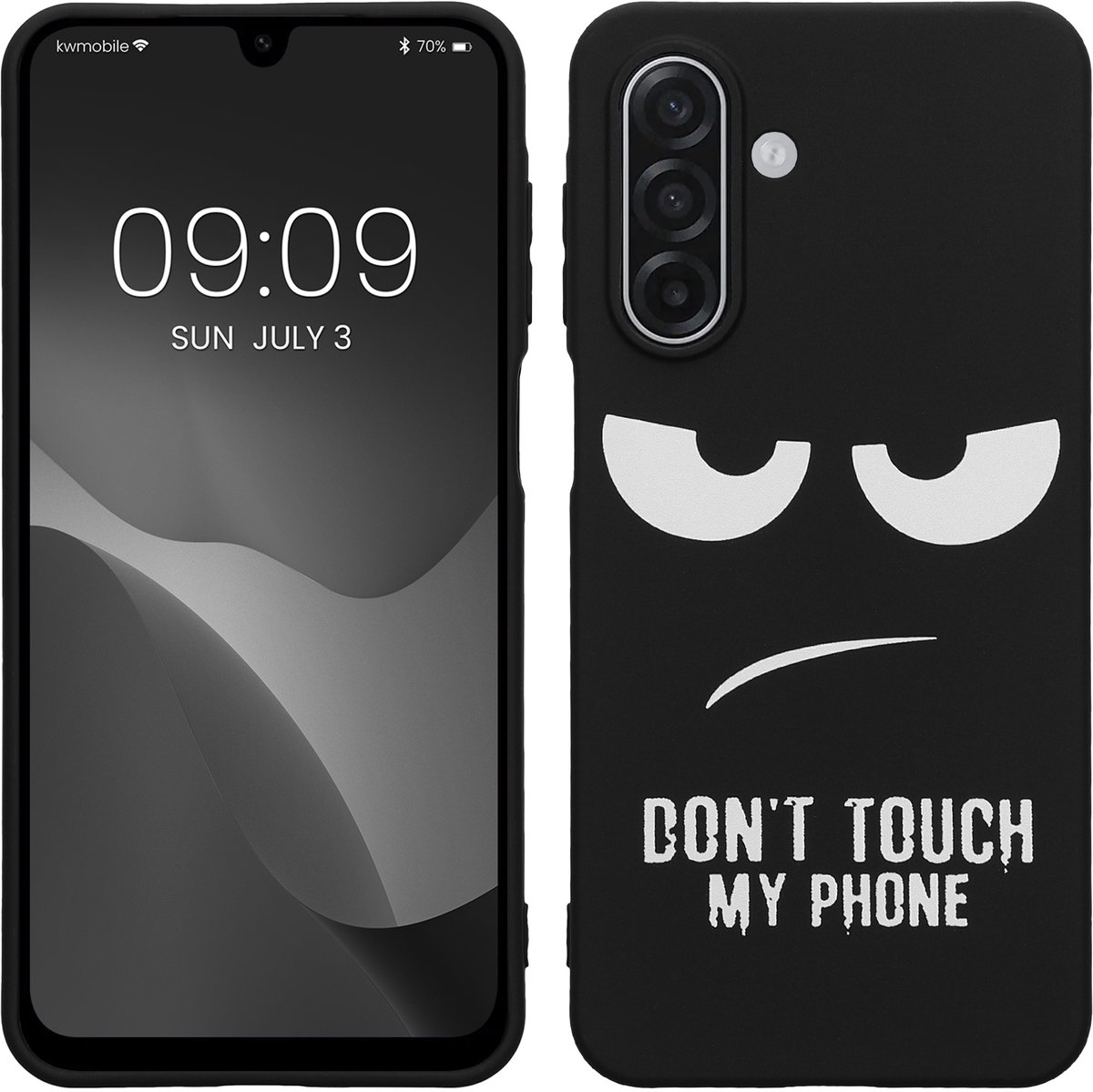 kwmobile telefoonhoesje geschikt voor Samsung Galaxy A18 4G / 5G - Hoesje voor smartphone in wit / zwart - Backcover van TPU - Don't Touch My Phone design