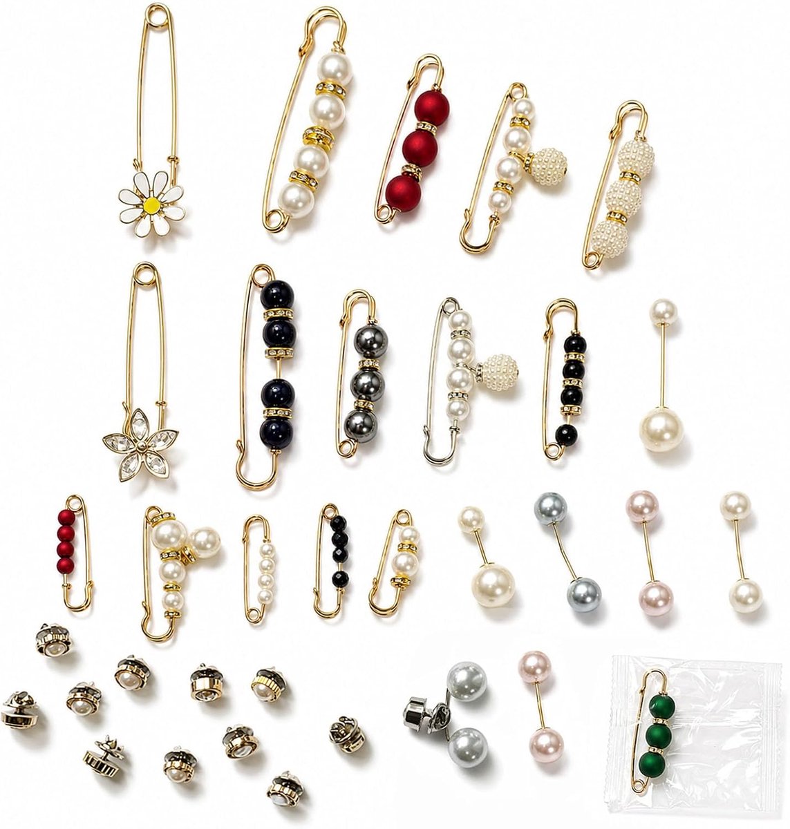 Broches met kunstparels, lichte broches voor dames met parels, elegante decoratieve veiligheidsspelden, eenvoudig design, riemspelden, voor broeken, overhemden, truien