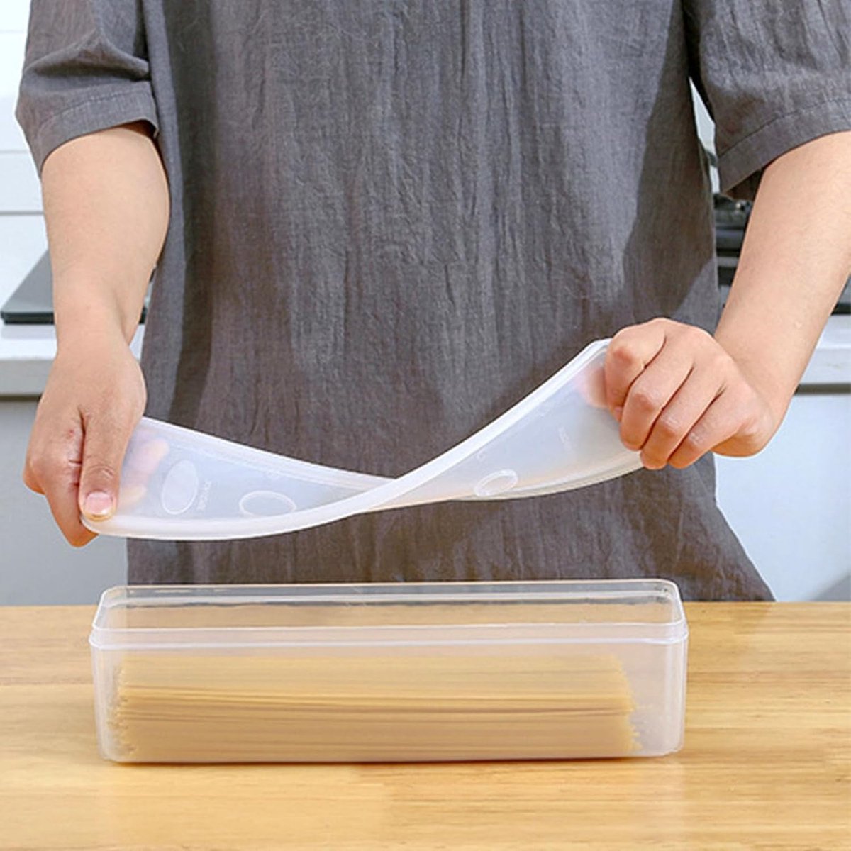 Pasta-opslagcontainers voor Voorraadkast Spaghetti Organiseren van Koelkast Voedseldoos voor Keuken met Deksel Thuis Doorzichtig Plastic 12", Geschikt Spaghettiliefhebbers