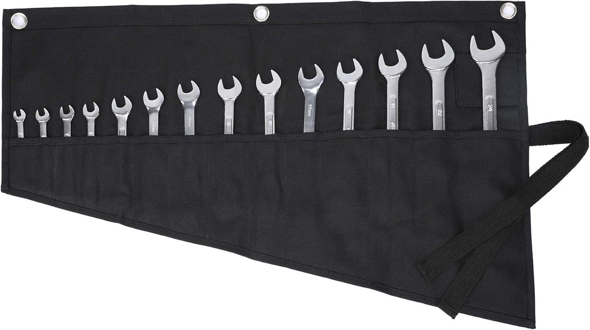 SnelShoppen - Tool Roll - Waxed Canvas Roller Bag voor Sleutels en Gereedschap, 16 oz, Multifunctionele Tooltas, Zwart, 14 Vakken, Duurzaam en Waterpr