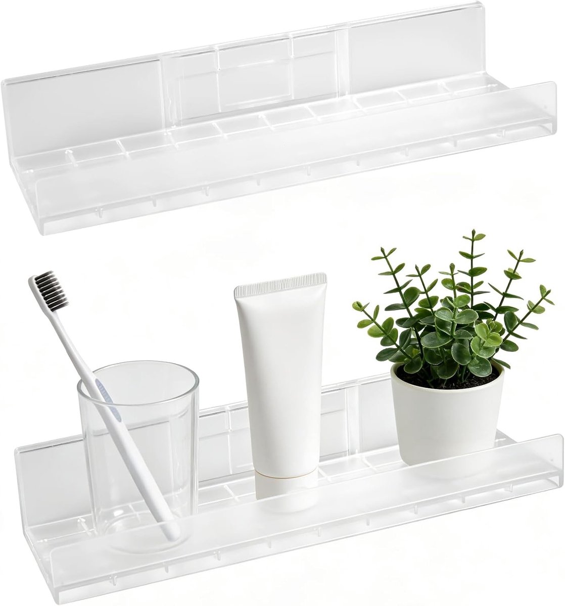 Transparante badkamerplank zonder boren, 27 cm wandplank, eenvoudig te monteren, ruimtebesparend en stijlvol design