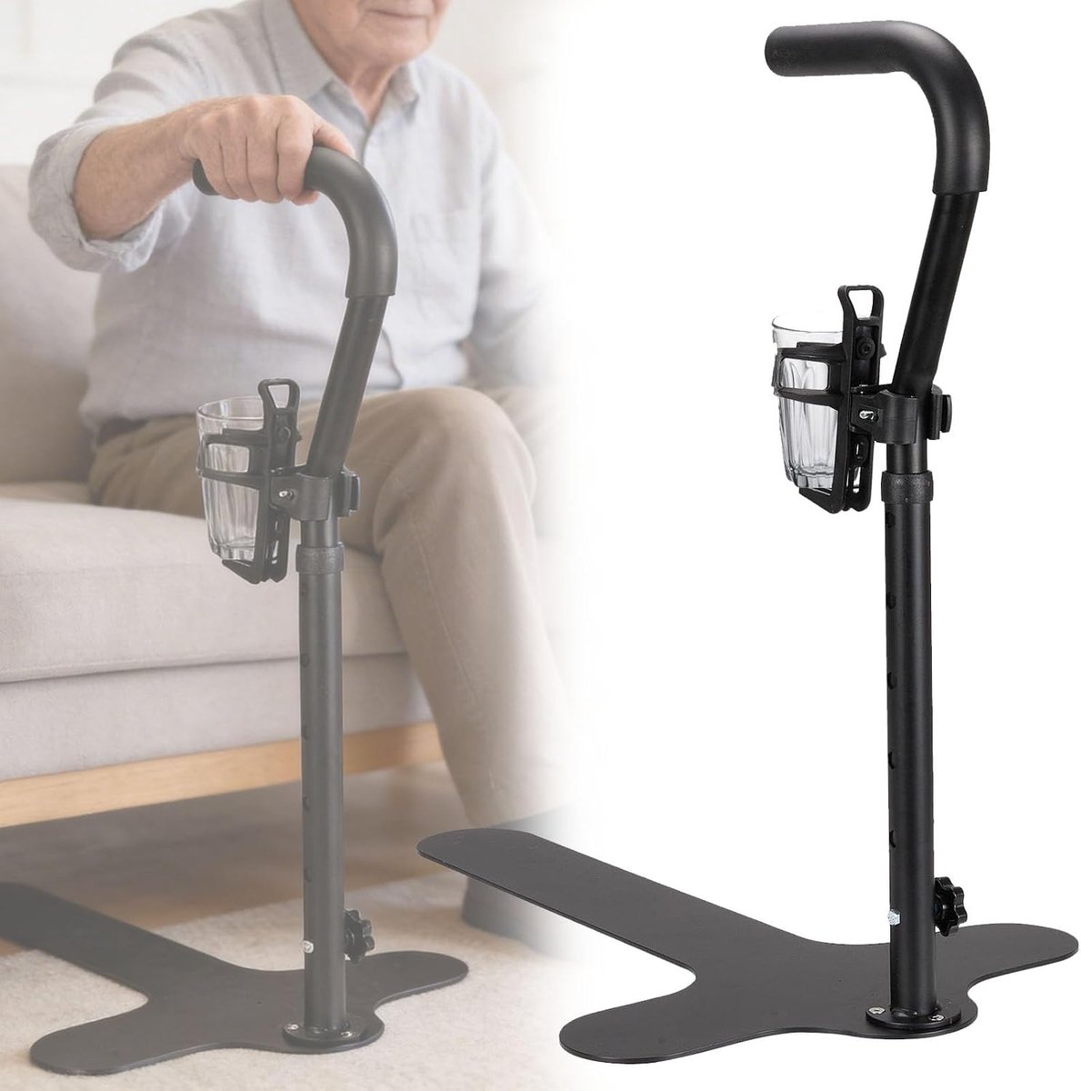 Aufstehhilfen Sofa Veiligheidsladder Handgreep 62-87CM met Drinkhouder voor Senioren In hoogte verstelbaar staanhulp apparaat voor Bank Stoel Dagelijkse hulp Gehandicapte mensen met
