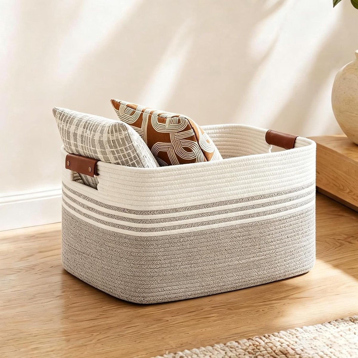 Grote Gevlochten Katoenen Opbergmand van 72 L met Handvatten voor Kinderkamer en Woonkamer - 55 x 43 x 30 cm, Ideaal voor Speelgoed en Kleding