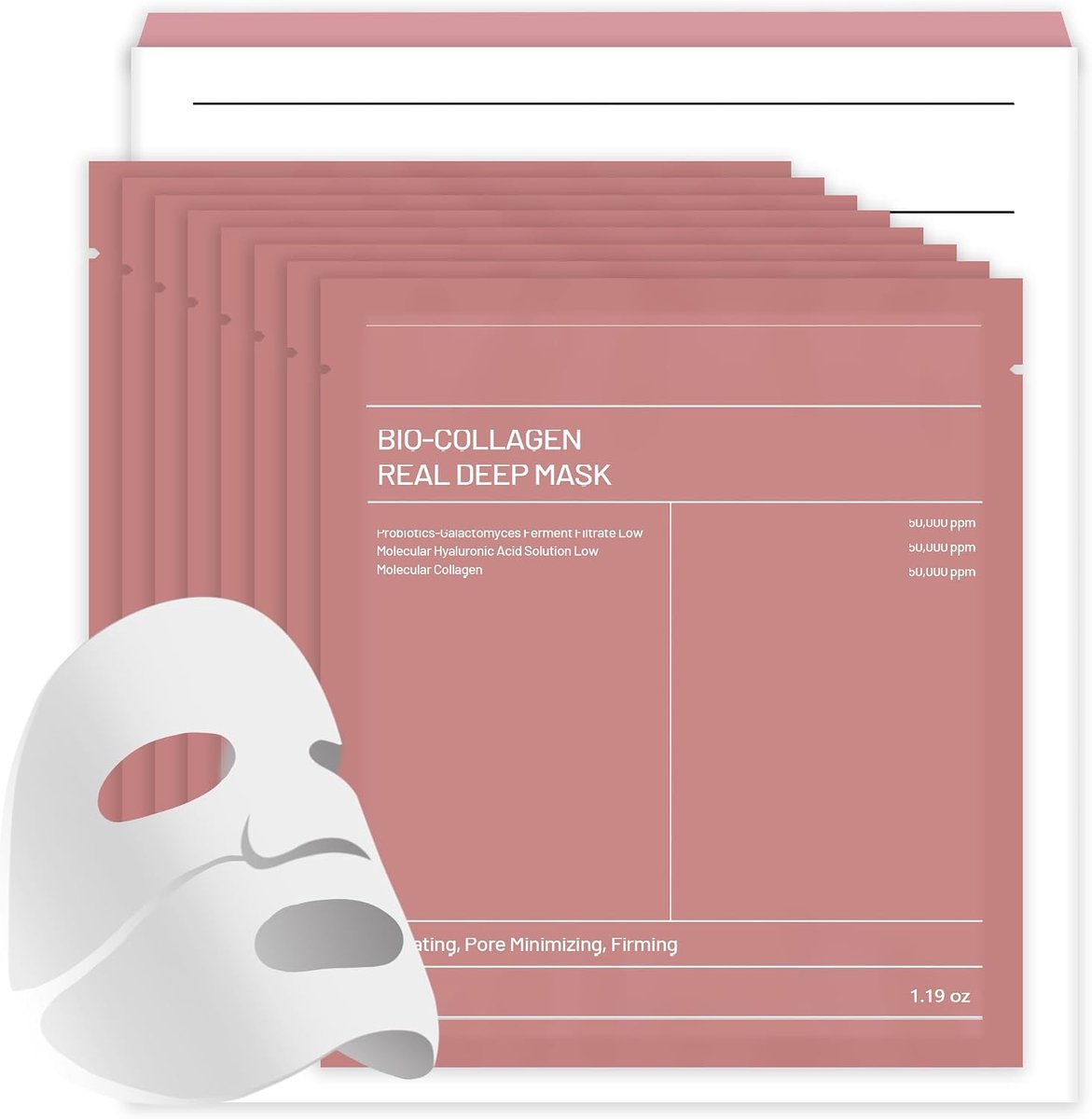 Collageen gezichtsmasker (34 g x 8 ea), hydrogel hydratatie, kalmerend gezichtsmasker ter verhoging van de huidelasticiteit en verbetering van de huid, biologisch collageen gezichtsmasker