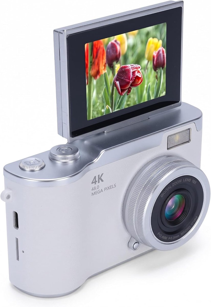 48mp 1080p Digitale Camera, Autofocus Vloggingcamera met 2.4 "flip -scherm en 18x Zoom, Ingebouwd LED -licht, Zelftimer, voor YouTube -fotografie en Reizen (WHITE)