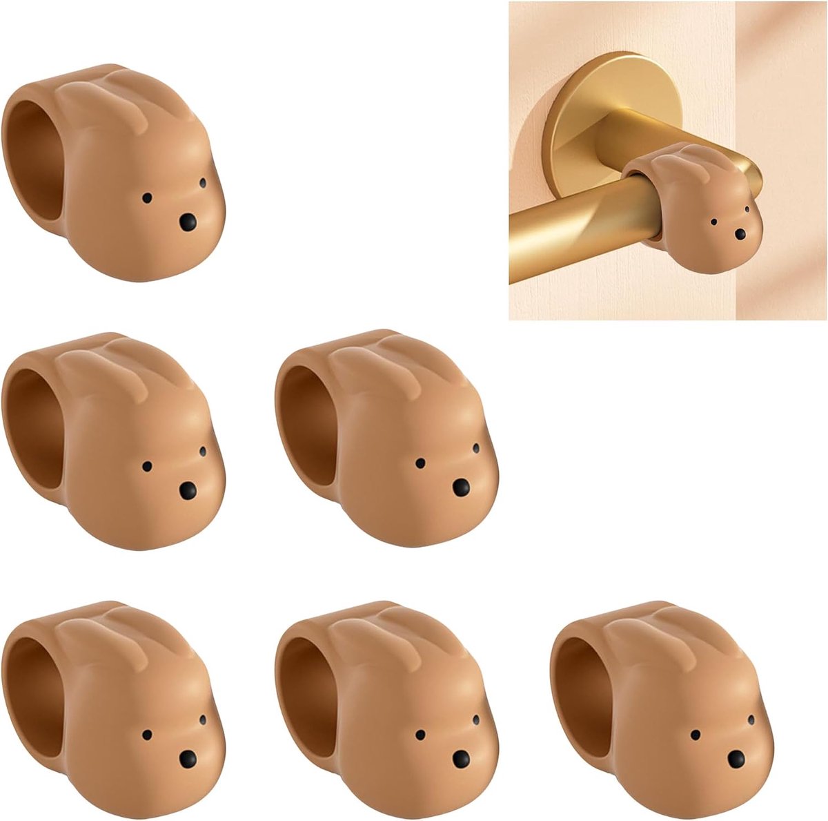Set of 6 Door Stops Bunny Decorative Door Stopper for Door Handle (6 Brown) - ShopVlot