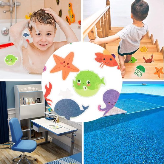Badstickers Zeedieren - Antislip Pads - Veilige Douche - PEVA Materiaal - 10 Stuks - Kleurrijk — afbeelding 2