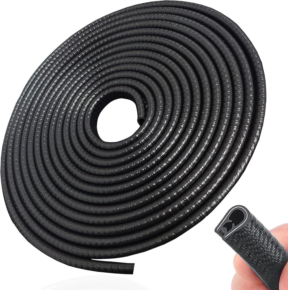 Autodeurrandbescherming, zwart, 10 m, U-vormige rubberen deurrandbescherming zonder lijm, met metalen clips - ShopVlot