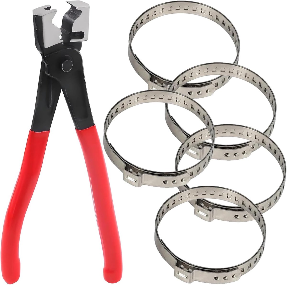 Hose Clamp Pliers with 5 Large and 5 Small Clamps, Clamp Pliers, Car Hose Clamps for Attaching and Removing Hose Clamps - ShopVlot