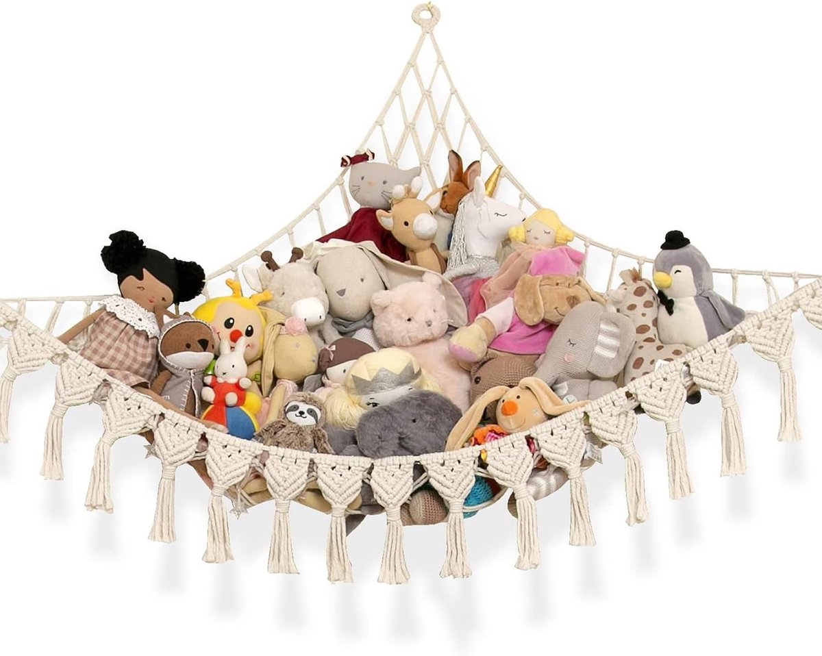 Cuddle Storage Macrame Cuddle Storage Stuffed Toys for Kids Room Bedroom (White) - ShopVlot