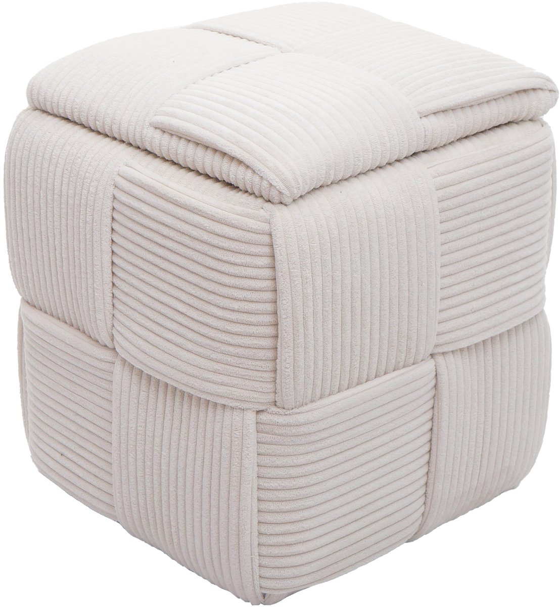 Pouf MCW-Q47, zitpoef, ottomane, gestoffeerde poef, met deksel en opbergruimte, stof van corduroy (260 g/m²), 43 x 40 x 40 cm ~ crème
