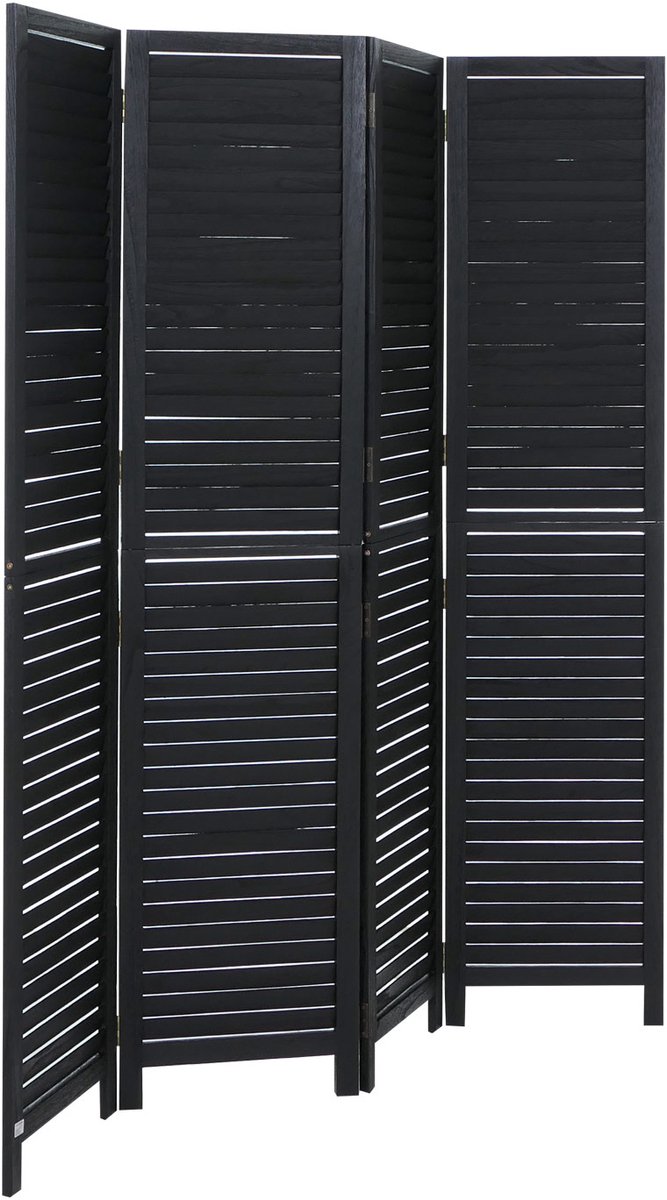 Kamerscherm MCW-C30b, ruimteverdeler, scheidingswand, privacyscherm, vintage paulowniahout 180x161 cm ~ zwart