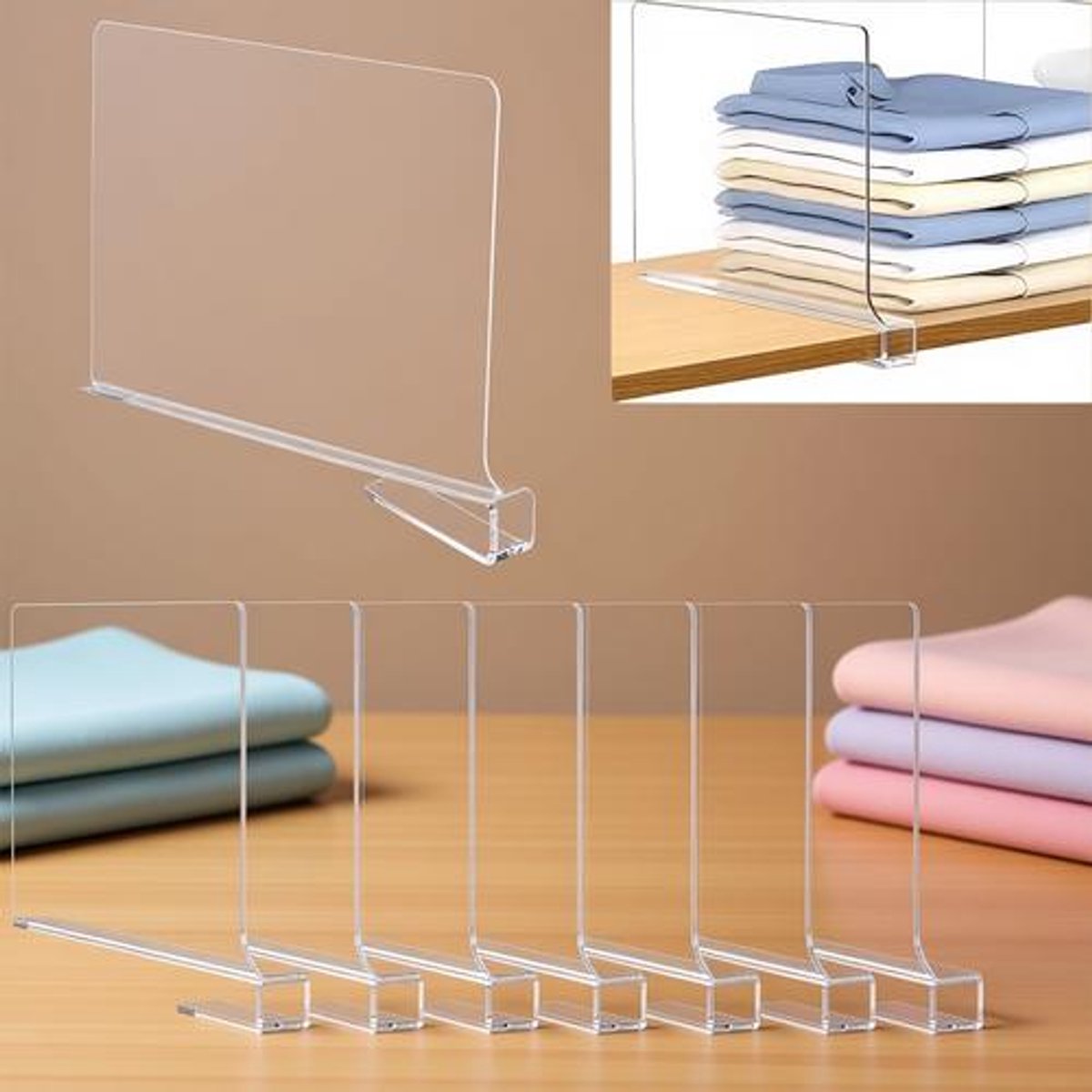 8 stuks transparante acryl plankverdeler, multifunctionele plankverdeler, 30 x 20 cm, kledingkast scheider voor slaapkamer, keuken, kasten en organisatie