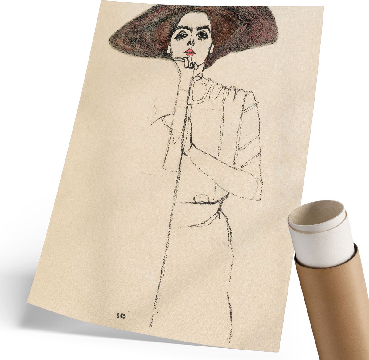 Coloray Polycanvas Wandposter - Portret Van Een Vrouw, Schilderen - 210 x 297 mm - Beige Decoratie - Rechthoek - Wandkunstwerk - Woonkamer, Slaapkamer, Kantoor - Rustiek